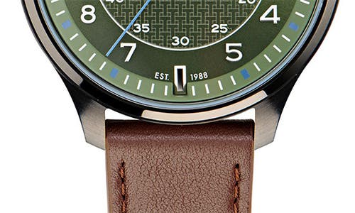 Ted Baker London Leather Strap Watch, 20mm In Brown/green