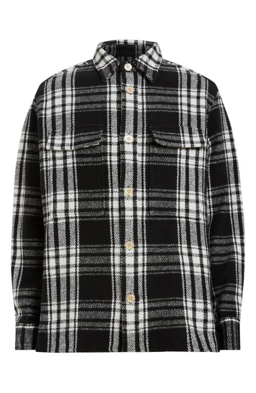 Shop Allsaints Imber Relaxed Fit Check Overshirt In Black/ecru White