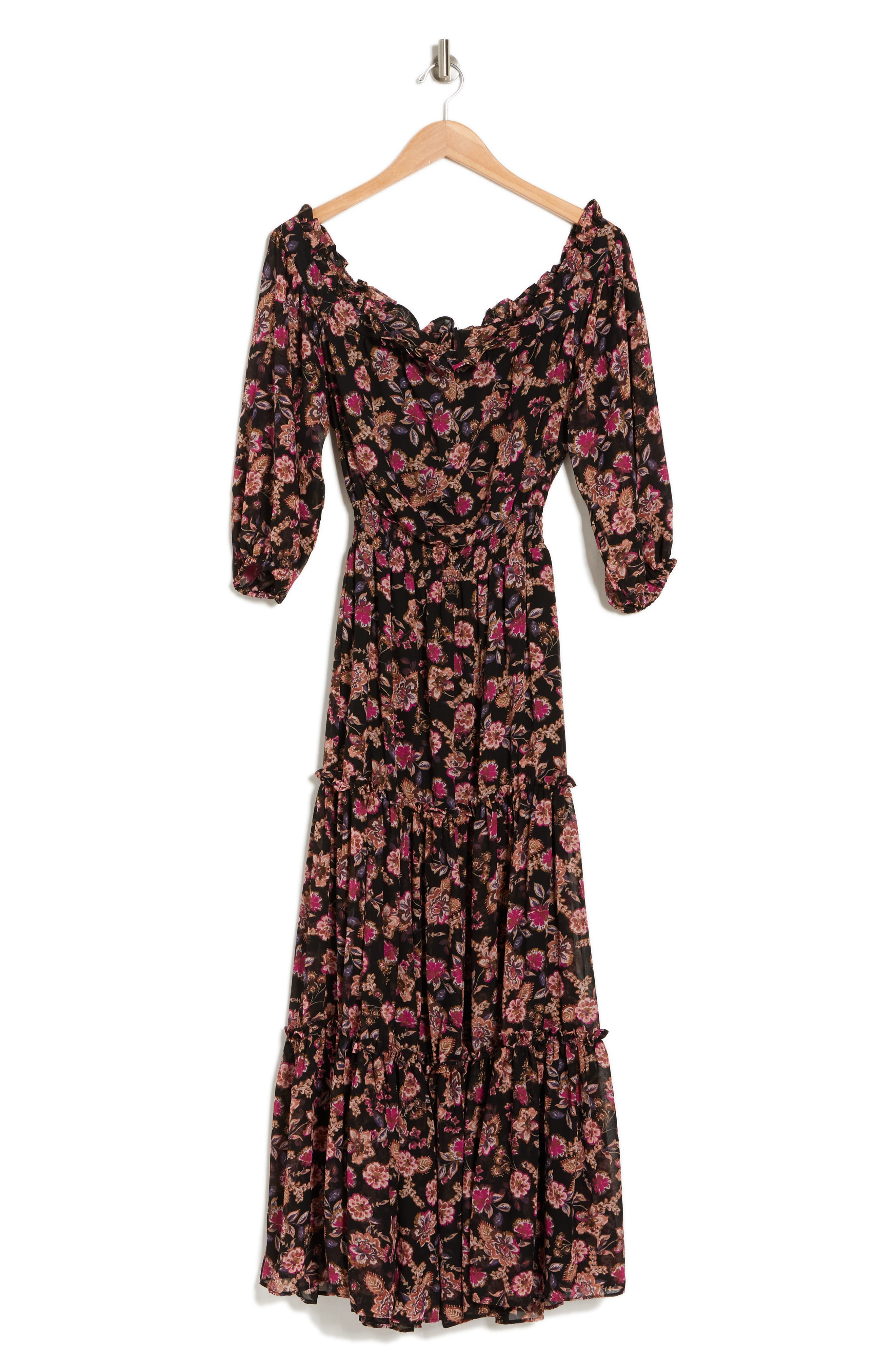 Halogen® Floral Smocked Tiered Long Sleeve Maxi Dress | Nordstromrack