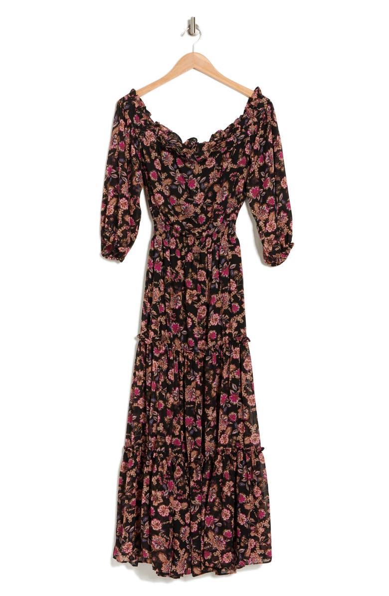Halogen® Floral Smocked Tiered Long Sleeve Maxi Dress | Nordstromrack