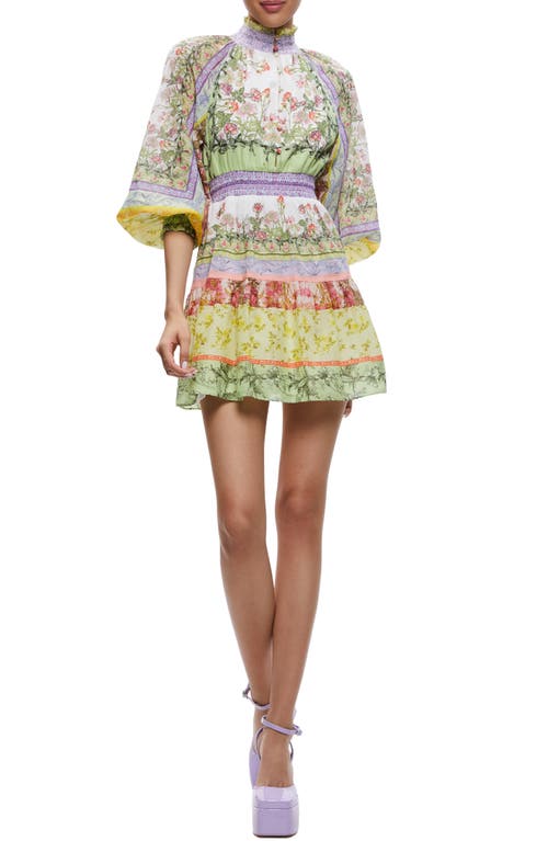 Alice + Olivia Lavinia Mixed Floral Smock Waist Cotton Dress in Floral Fest