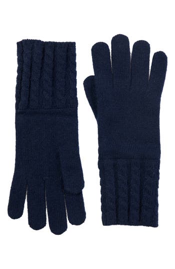 Amicale Cable Knit Cuff Cashmere Gloves In Blue