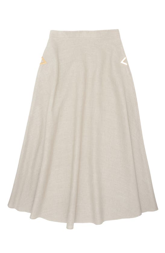 Shop Valentino A-line Flax Midi Skirt In Beige Gravel