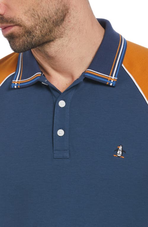 Shop Original Penguin Raglan Sleeve Organic Cotton Polo In Sargasso Sea