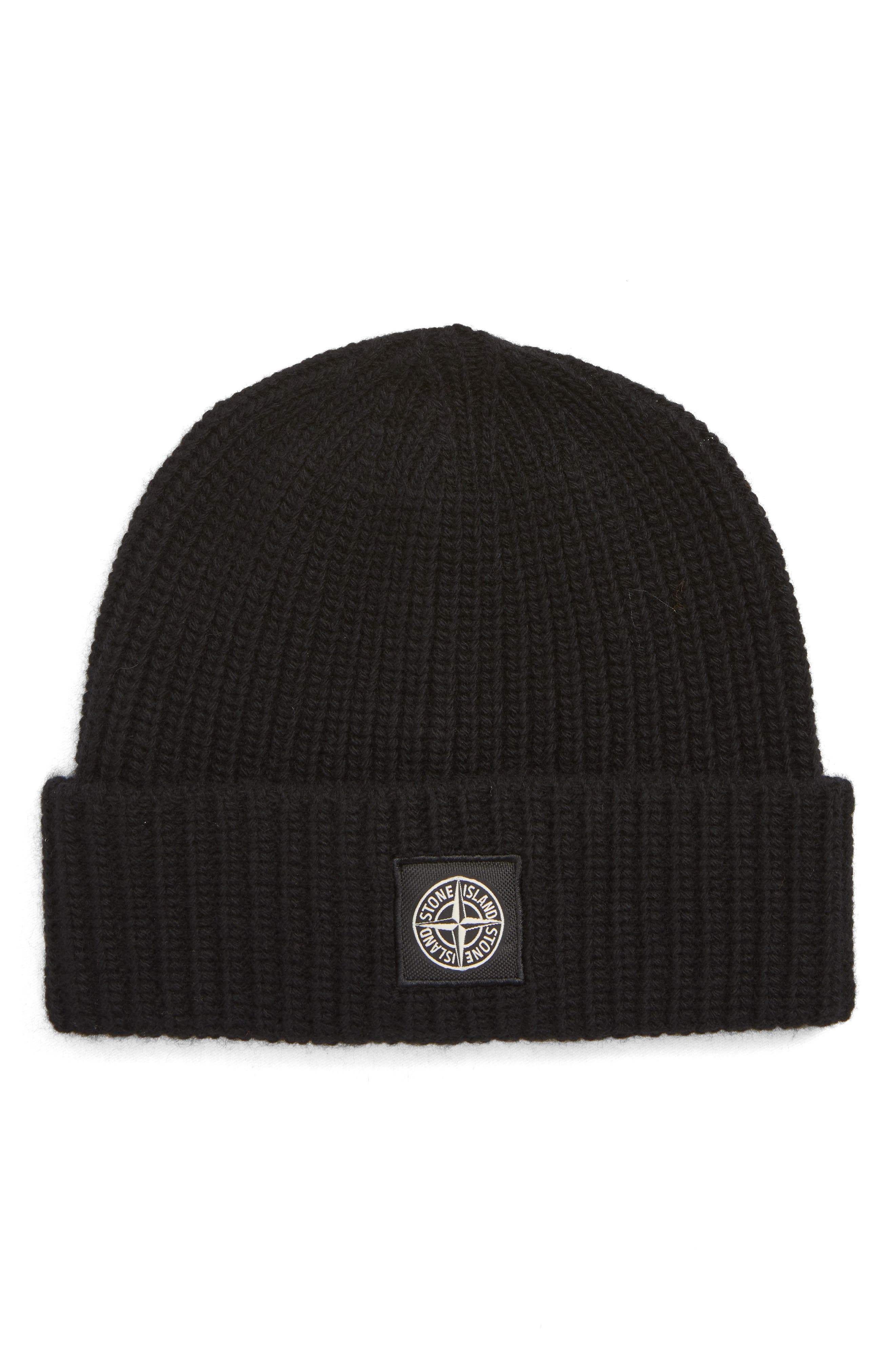 white stone island beanie