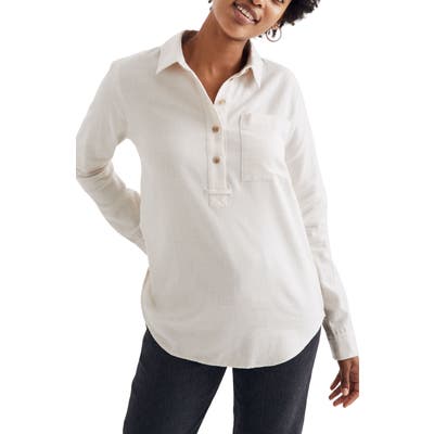 Madewell Flannel Classic Ex-Boyfriend Popover Shirt, Beige