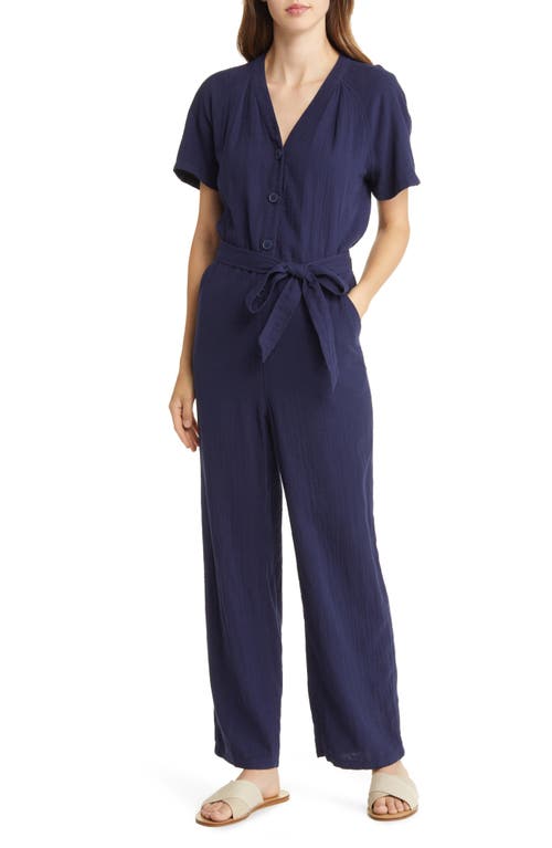 caslon(r) Cotton Gauze Belted Jumpsuit in Navy Peacoat