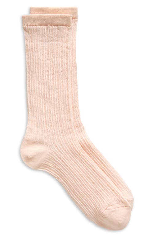Textured Rib Crew Socks in Pink Peony Bud