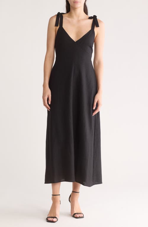 Shop Wayf Tie Strap Linen Blend Tank Dress In Black