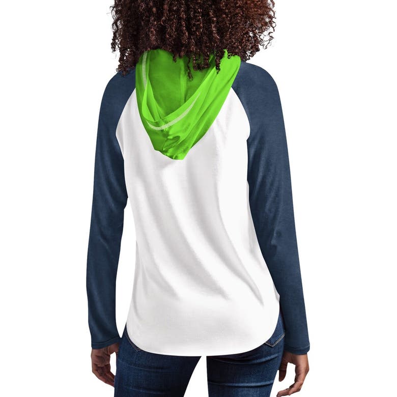 Shop G-iii 4her By Carl Banks White Seattle Seahawks Mvp Raglan Hooded Long Sleeve T-shirt