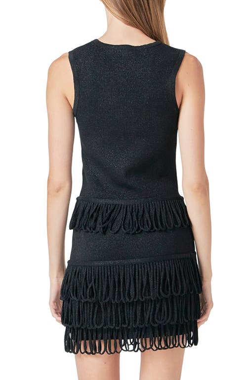 Endless Rose Metallic Knit Loop Fringe Tank In Black