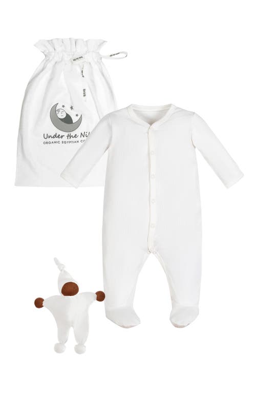 Under the Nile Drop Needle Knit Organic Cotton Footie & Toy Set in White at Nordstrom