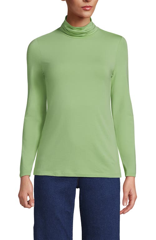 Shop Lands' End Lightweight Jersey Skimming Long Sleeve Turtleneck In Estate Green Heather