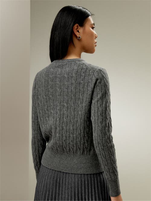 Shop Lilysilk Cable-knit Cashmere Crewneck Cardigan In Medium Gray