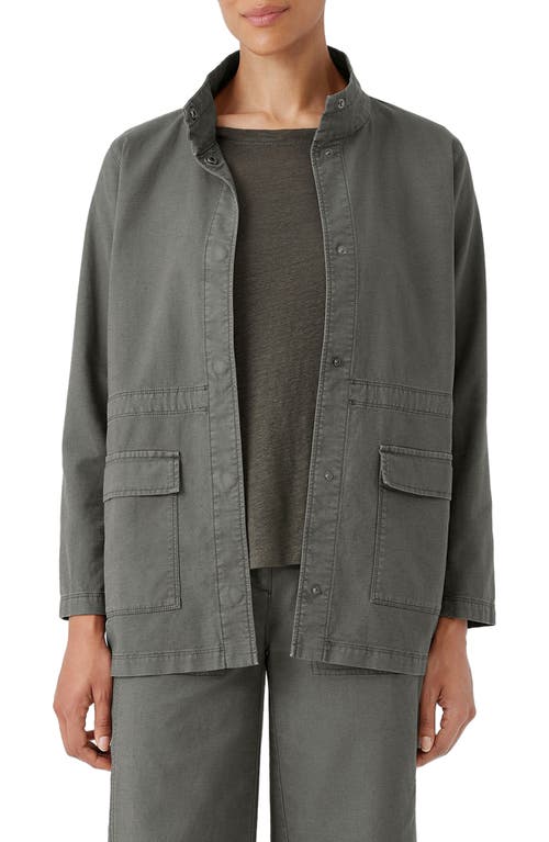 Eileen Fisher Stand Collar Organic Cotton Blend Jacket Grove at Nordstrom,