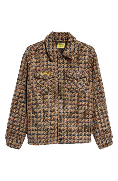 DIET STARTS MONDAY Men's Embroidered Safety Pin Tweed Jacket in Brown