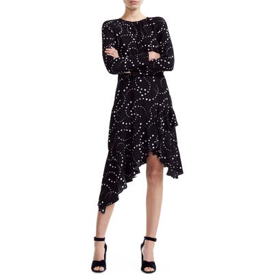 Maje Retoile Star Print Asymmetrical Long Sleeve Dress, Black