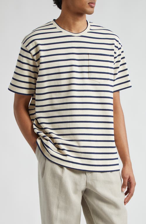 Oversize Cotton Pocket T-Shirt in Blue Stripes