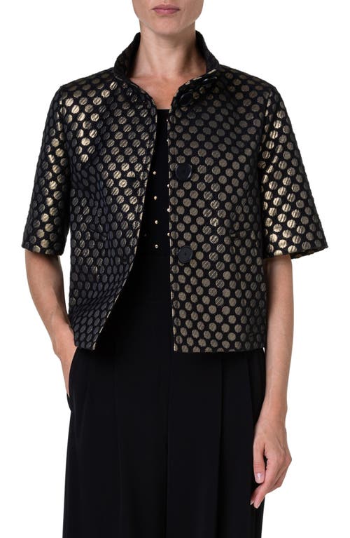 Akris punto Metallic Dot Jacquard Elbow Sleeve Jacket Black-Gold at Nordstrom,