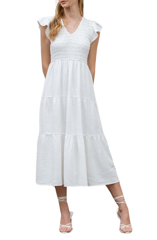 Blu Pepper Flutter Sleeve Midi Dress In White