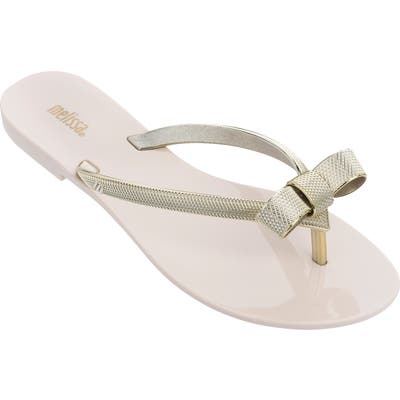 Melissa Harmonic Chrome Bow Flip Flop, Metallic