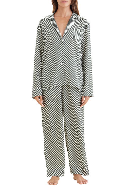 Papinelle Anais Checkerboard Cotton Blend Pajamas In Forest Green