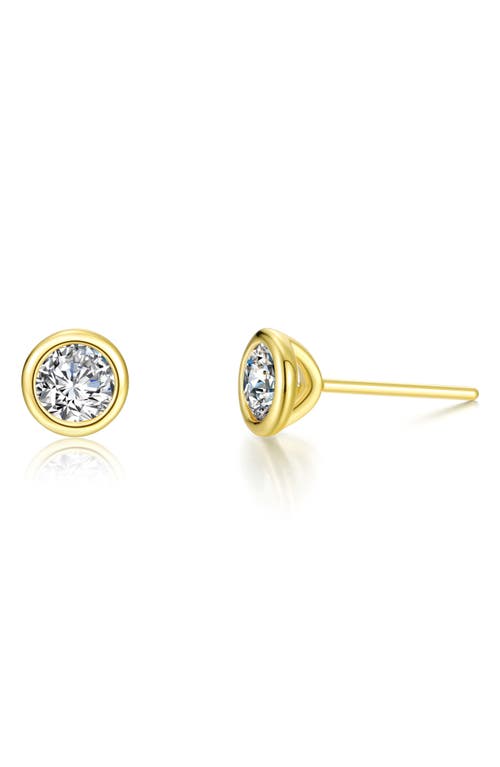 Simulated Diamond Bezel Stud Earrings in White/Gold