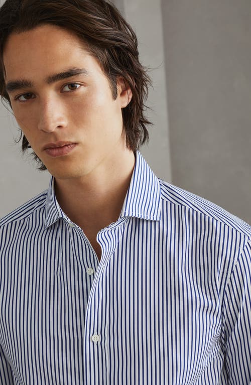 Shop Brunello Cucinelli Striped Poplin Shirt In Blue