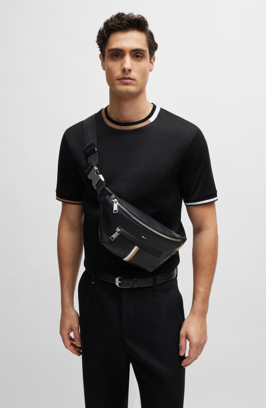 Shop Hugo Boss Boss Ray Stripe Faux Leather Belt Bag In Black
