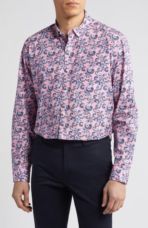 Paisley Print Cotton Button-Up Shirt in Pink