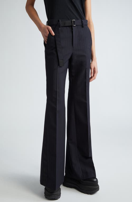 Sacai Pinstripe Flare Tuxedo Pants in Navy at Nordstrom, Size 1