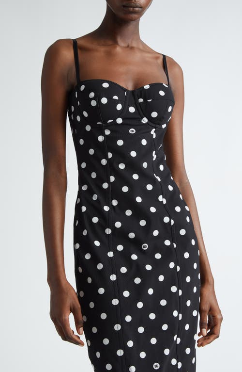 Shop Dolce & Gabbana Dolce&gabbana Polka Dot Corset Sheath Dress In Black/white Dot