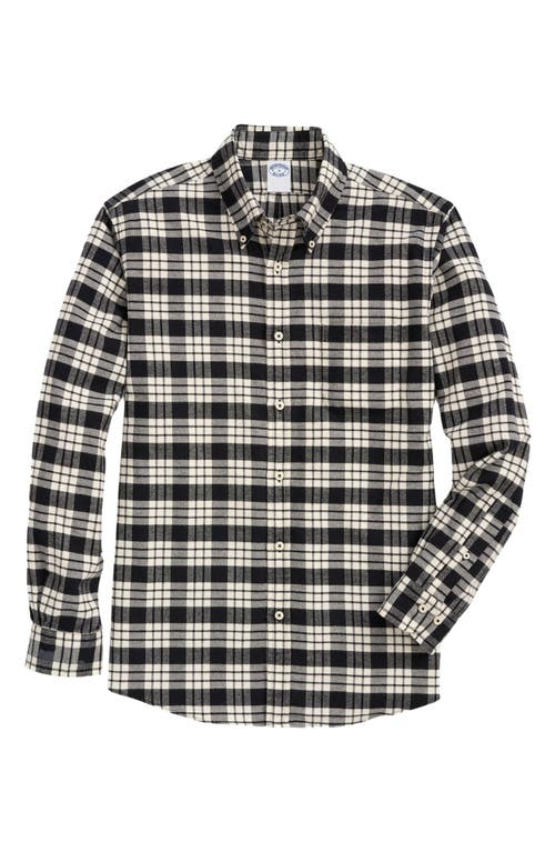 Brooks Brothers Plaid Cotton Flannel Button-Down Sport Shirt White/Black at Nordstrom,