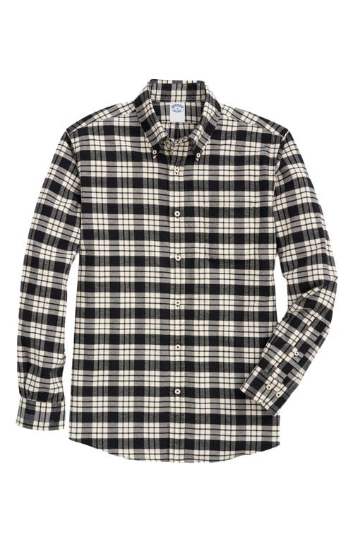 Shop Brooks Brothers Plaid Cotton Flannel Button-down Sport Shirt In White/black