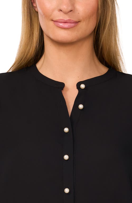 Cece Pearl Button Top In Rich Black