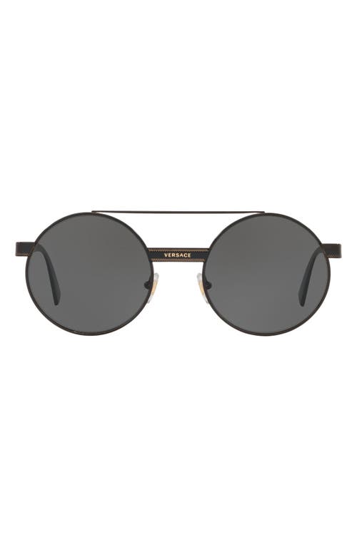 Shop Versace 52mm Mirrored Round Sunglasses In Black/gold/black Solid