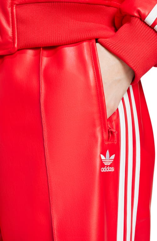 Shop Adidas Originals Adidas Firebird Faux Leather Track Pants In Better Scarlet