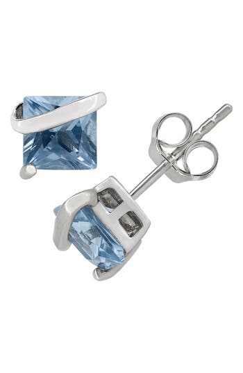 Fzn Sterling Silver Square Stone Stud Earrings In Blue