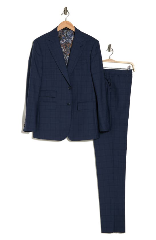 Shop English Laundry Plaid Trim Fit Wool Blend Two-piece Suit In Blue
