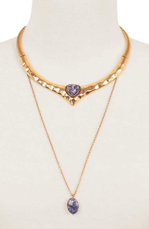 Lapis Padlock Yellow Gold Chain Necklace | Lee Jones
