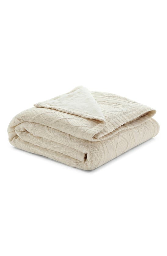 Inspired Home Cable Knit Faux Shearling Reversible Throw Blanket In Neutral