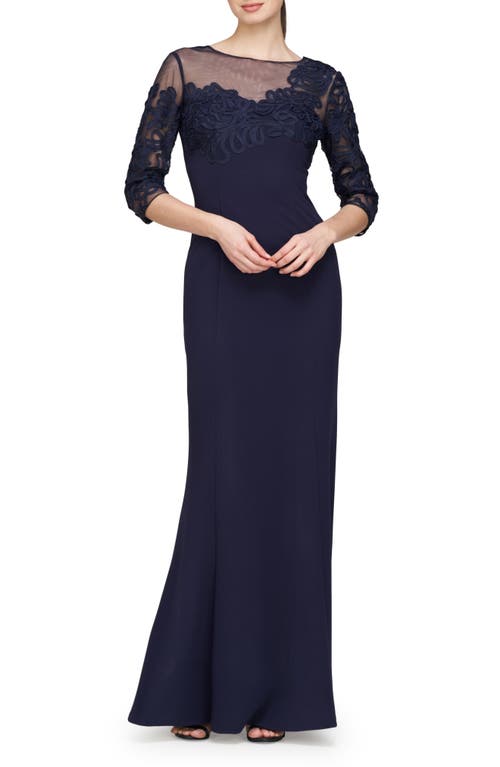 JS Collections Leilani Soutache Lace Detail Mermaid Gown Deep Navy at Nordstrom,