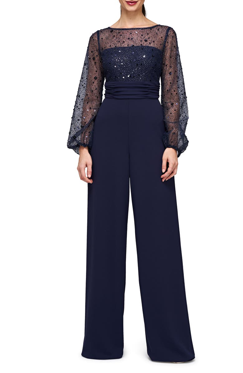 JS Collections Raelynn Embellished Long Sleeve Wide Leg Jumpsuit | Nordstrom