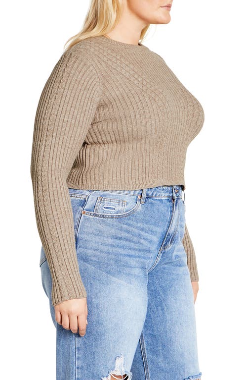 Shop City Chic Mixed Stitch Crewneck Sweater In Taupe