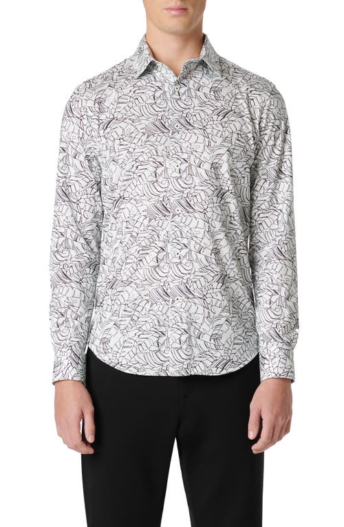 Bugatchi James OoohCotton Leaf Print Button-Up Shirt White at Nordstrom,