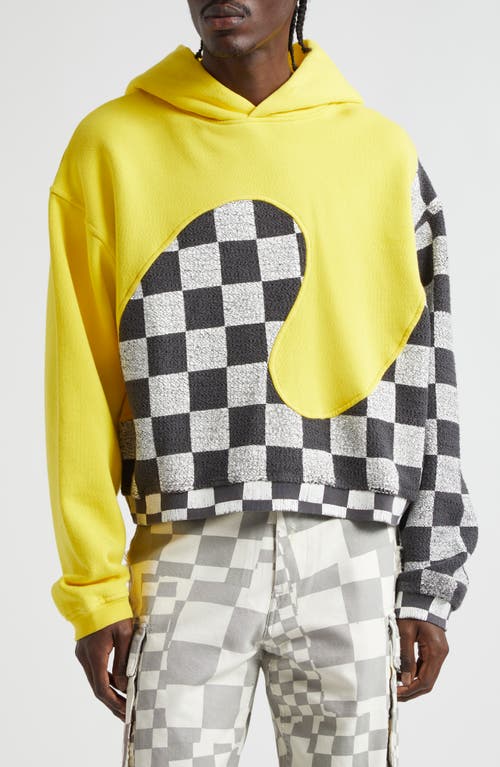 ERL Checker Swirl Cotton Hoodie Yellow at Nordstrom,
