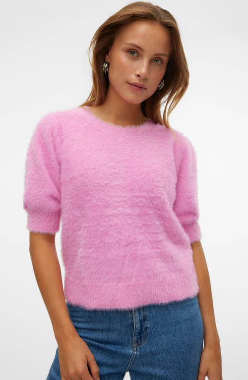 Shop Vero Moda Alina Fuzzy Elbow Sleeve Sweater In Fuchsia Pink