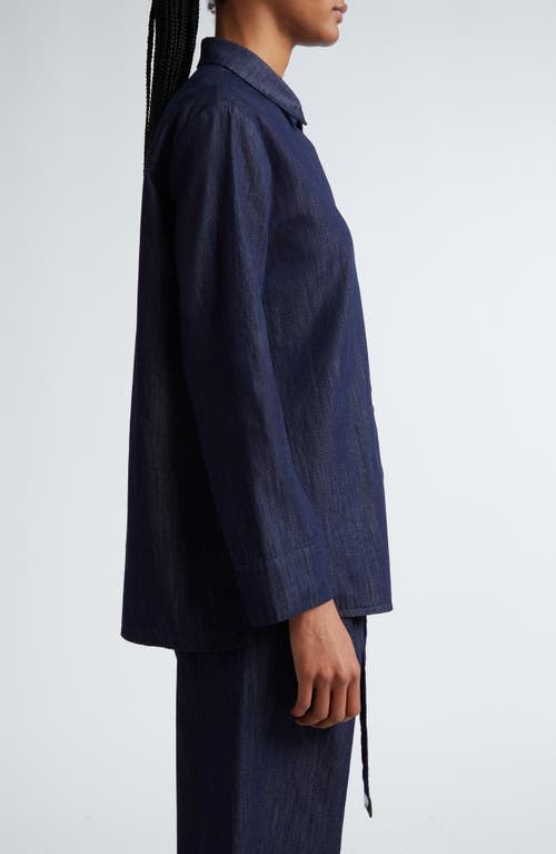 Shop Max Mara Salice Denim Button-up Shirt In Navy