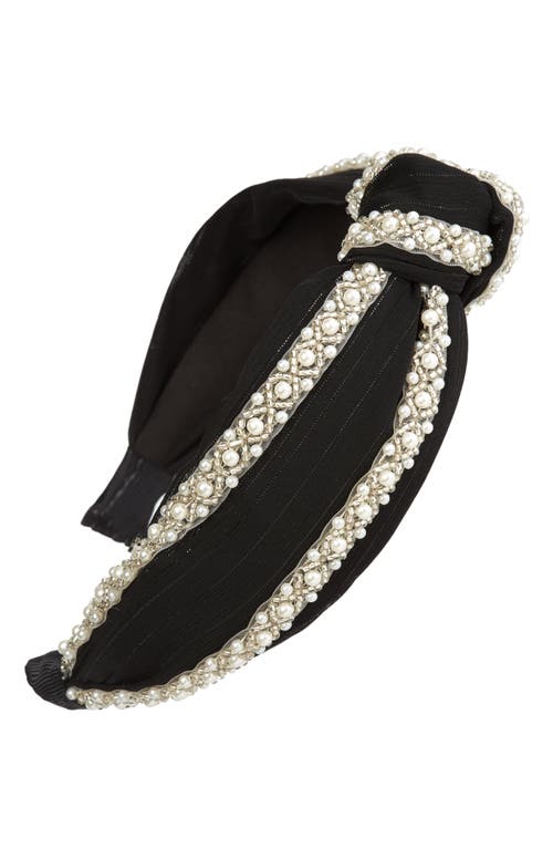 Tasha Imitation Pearl Knotted Headband in Black Ivory