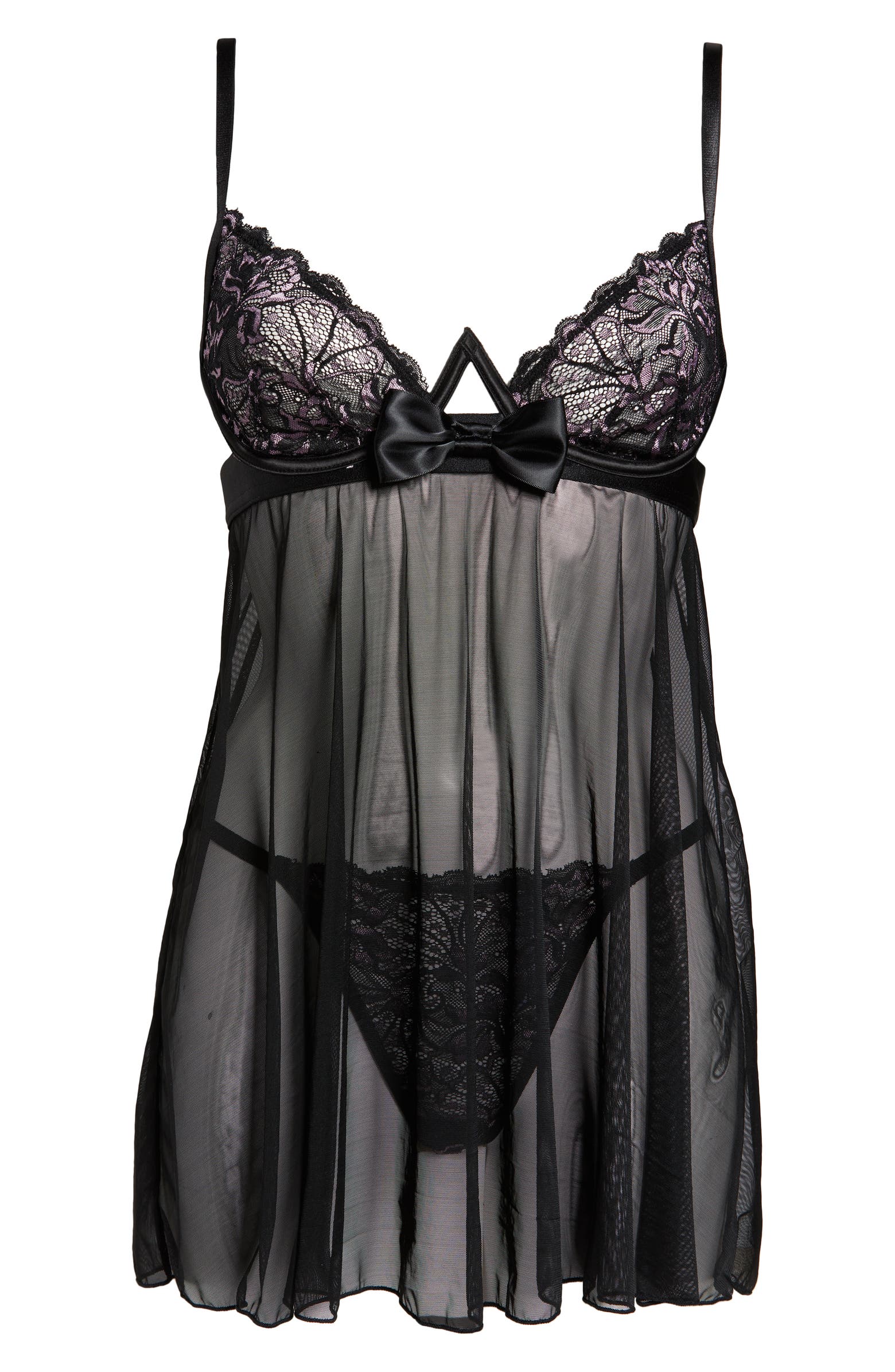 Oh La La Cheri Riley Lace Trim Underwire Babydoll Chemise with Thong ...